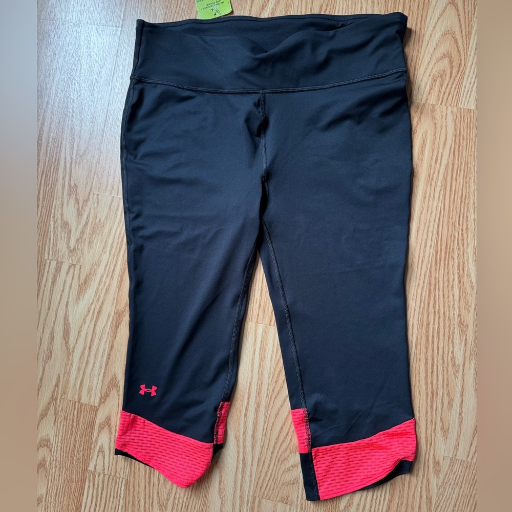 Under Armour Black Cropped Athletic Pants with red/orange Zip Trim